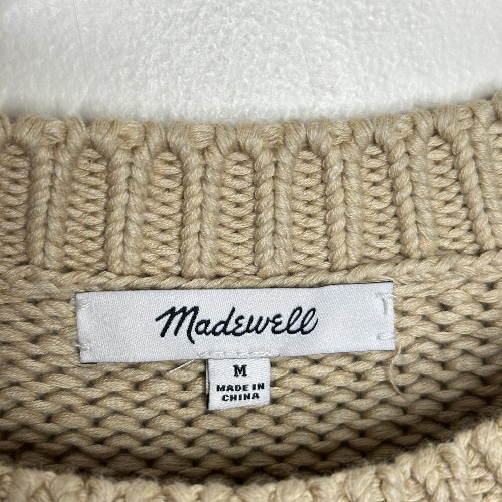 MADEWELL Textured Cotton Crewneck Sweater Stripe Cream Pale Blue Sz M $98 {3A45} - Picture 5 of 7